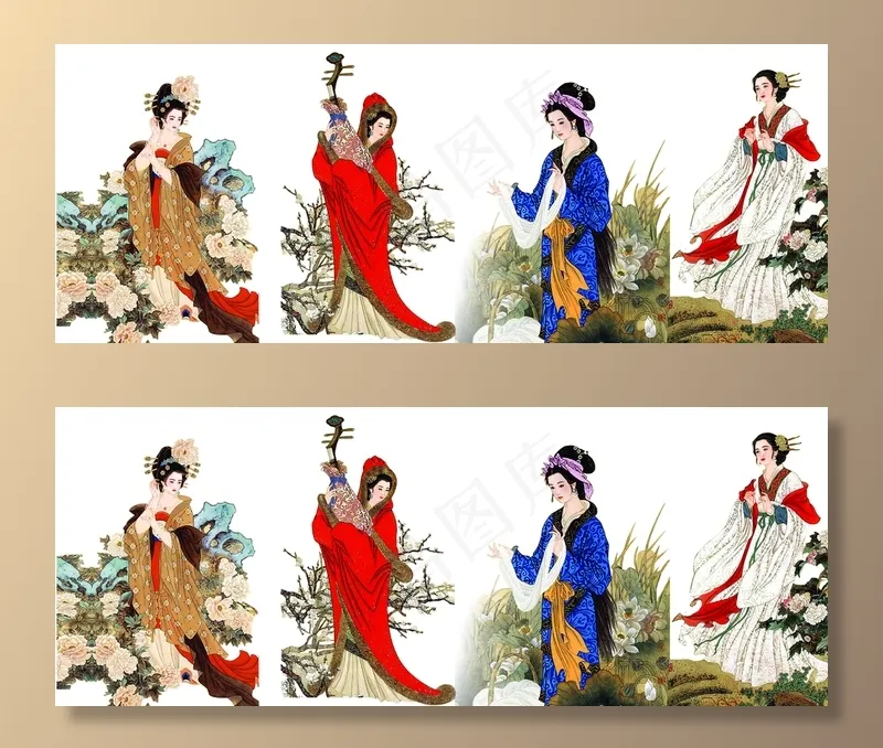 中国古代四大美女图图片psd模版下载