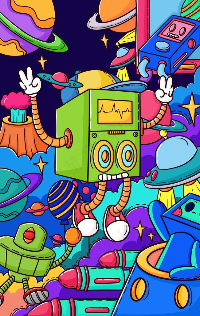 潮流卡通插画图案图片psd模版下载