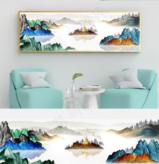 抽象山水发财鹿装饰画图片