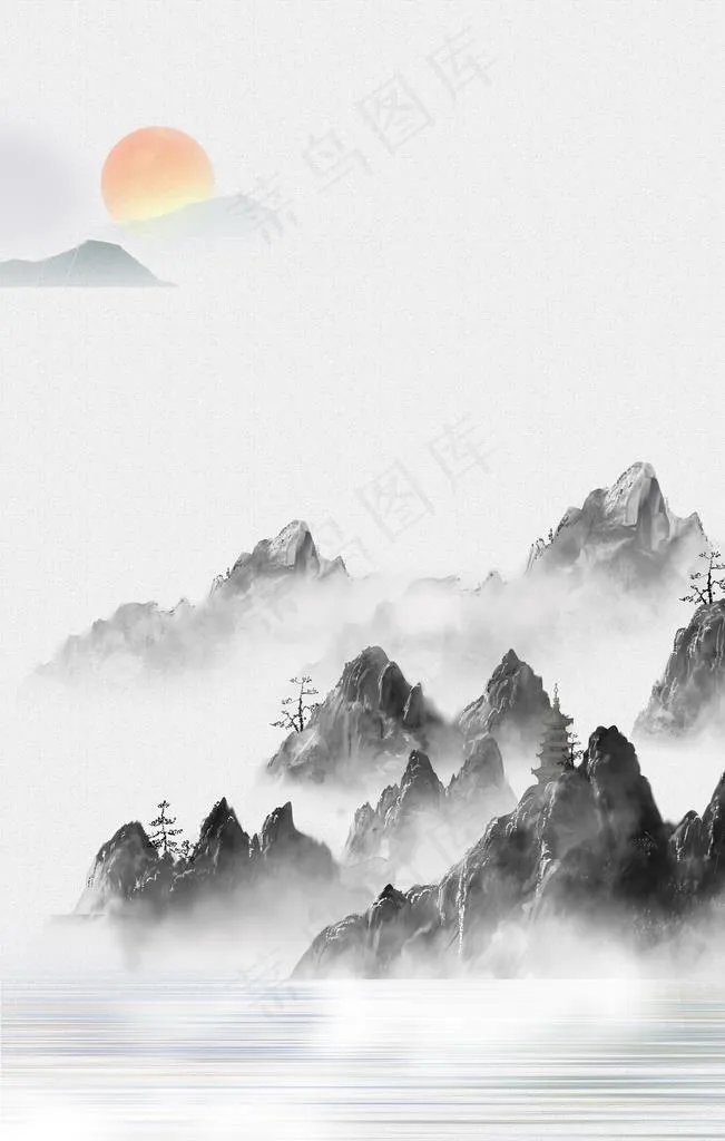 山水画背景图片(3543X5315(DPI:300))psd模版下载