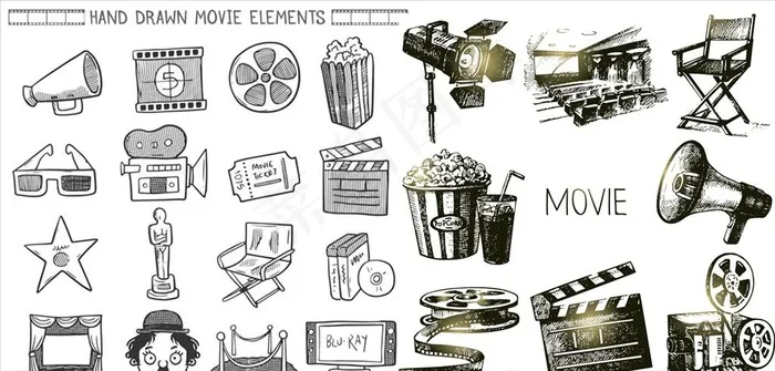 手绘电影胶卷元素图片ai矢量模版下载