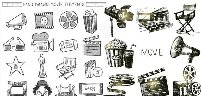 手绘电影胶卷元素图片