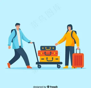 创意拖 行李箱的男女图片