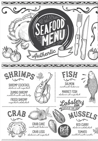 手绘海鲜粉笔画菜单图片