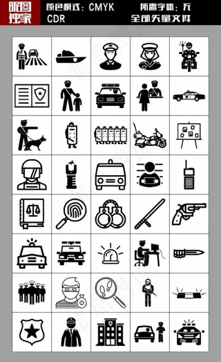 各种矢量警察警官警局警械图标标图片
