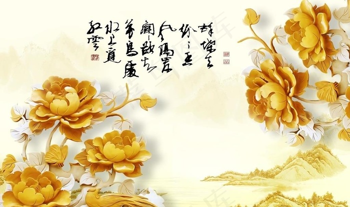 金色花背景墙图片(9071X5669(DPI:72))psd模版下载