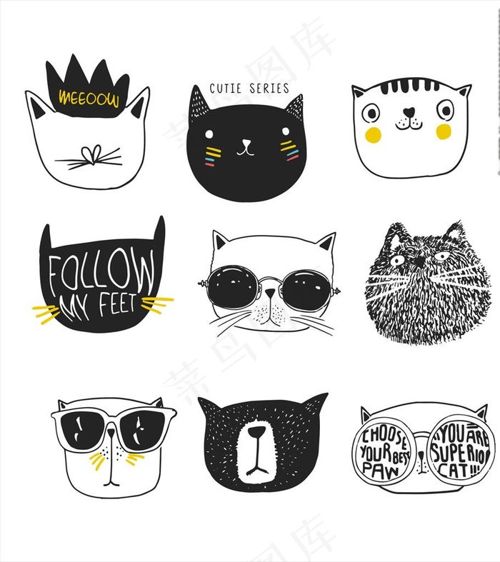 手绘卡通猫头矢量图下载图片