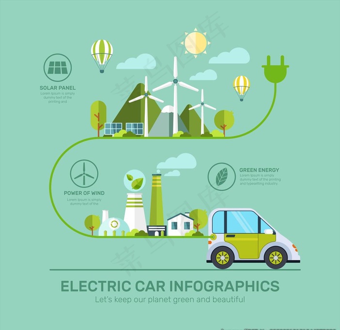 绿色新能源汽车矢量插画图片