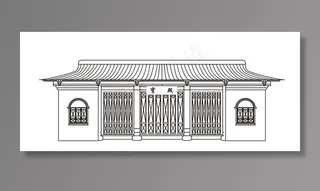 古代房屋线稿图片