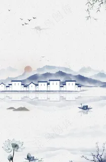 古典水墨山水建筑海报背景图图片 古典水墨山水建筑海报背景图图片