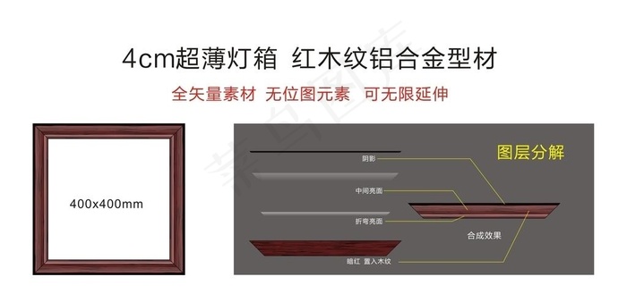 超薄灯箱 红木纹铝合金型材图片cdr矢量模版下载