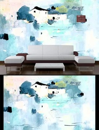 抽象写意山水背景墙图片