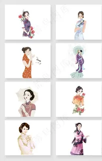复古旗袍古装女子PNG素材图片