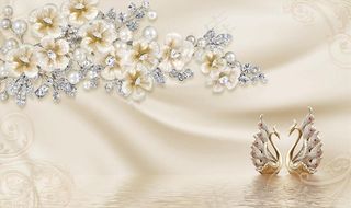 3d奢华欧式丝绸珍珠花朵背景墙图片