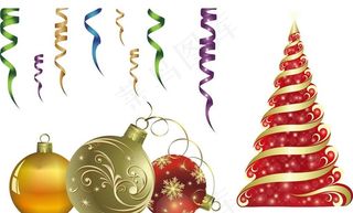 金色圣诞树 丝带图片