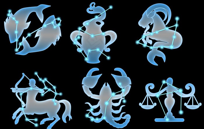 十二星座带星象图浅蓝透明剪影图片