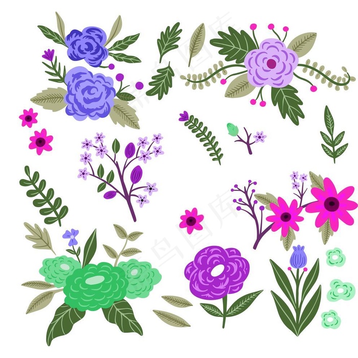 手绘花草 牡丹花园 元素素材图片