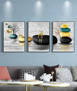 石来运转鹅卵石麋鹿发财树装饰画图片 石来运转鹅卵石麋鹿发财树装饰画图片