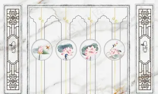 边框大理石荷花造型背景墙图片