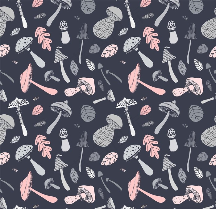 手绘蘑菇四方连续底纹图片