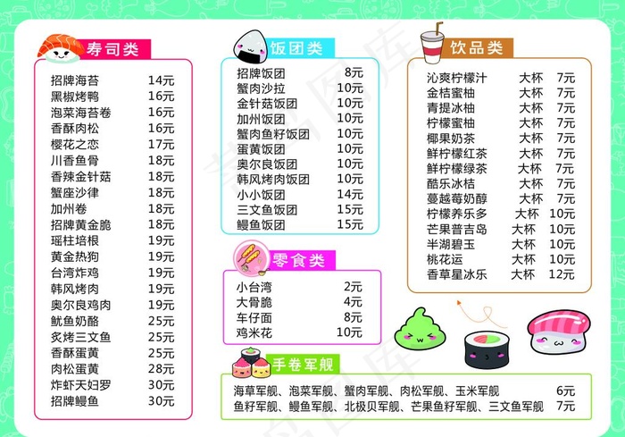 寿司菜单图片cdr矢量模版下载