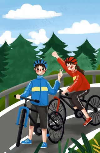 单车运动健身减肥卡通手绘插画图片