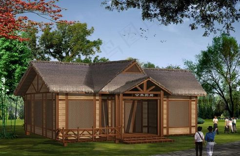 三星级厕所木屋合并加背景加茅草图片