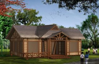 三星级厕所木屋合并加背景加茅草图片