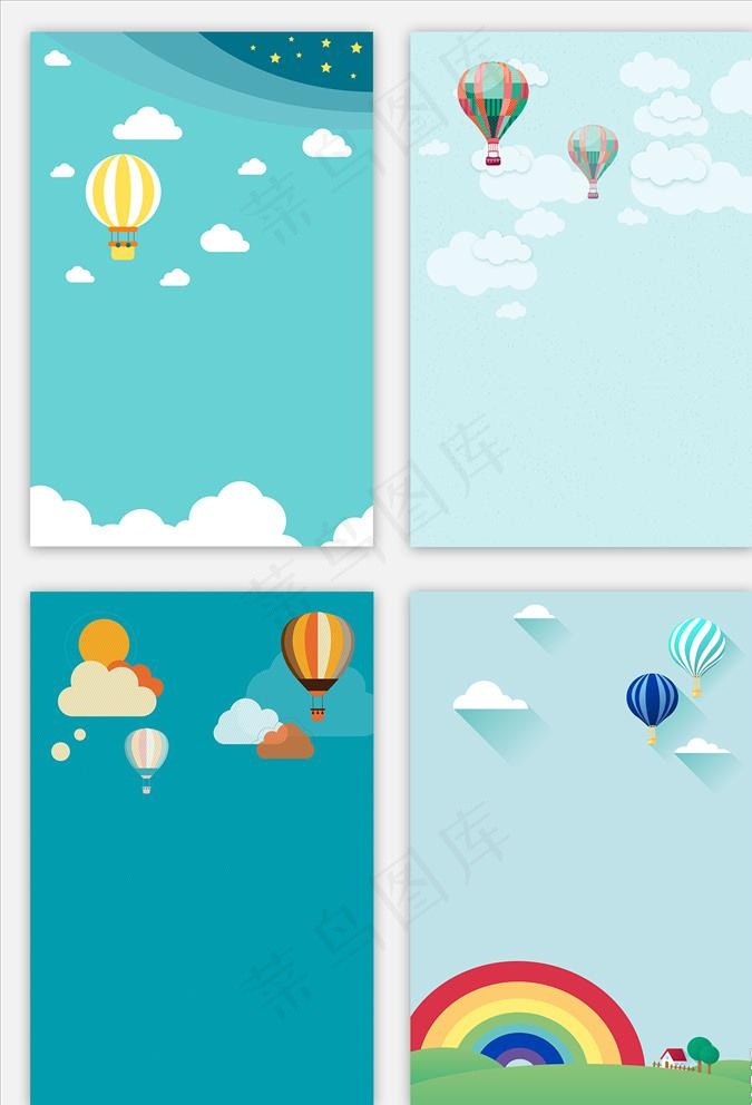 矢量扁平化卡通热气球天空背景图片