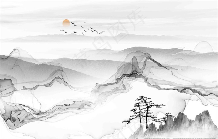 水墨山水图片(7087X4724(DPI:300))psd模版下载