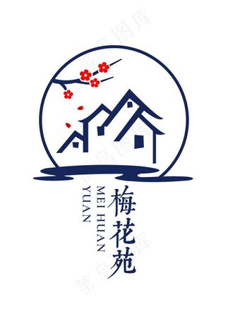 中式复古风格梅花房舍民宿标志图片