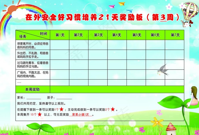 好习惯培养21天奖励板图片(3508X2480(DPI:300))psd模版下载