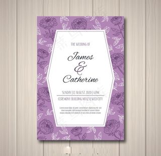 美丽的牡丹花婚礼邀请函模板图片