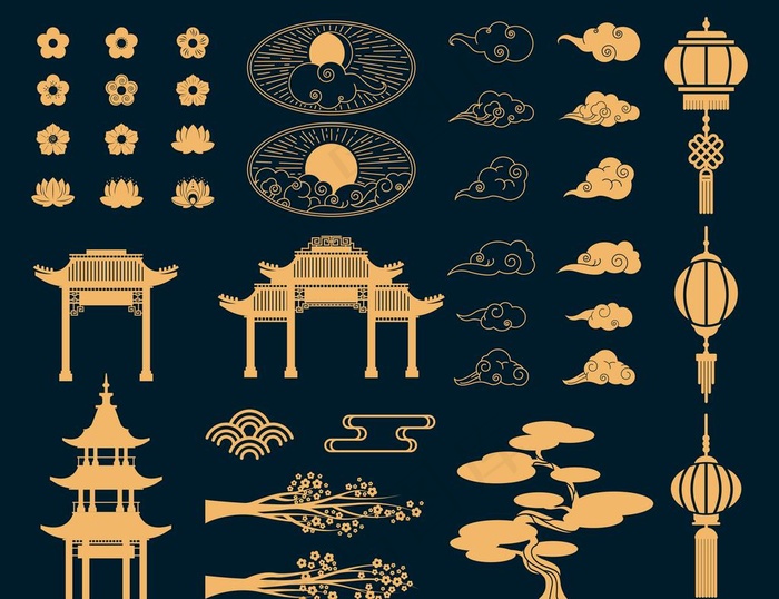 复古中国风元素矢量素材图片