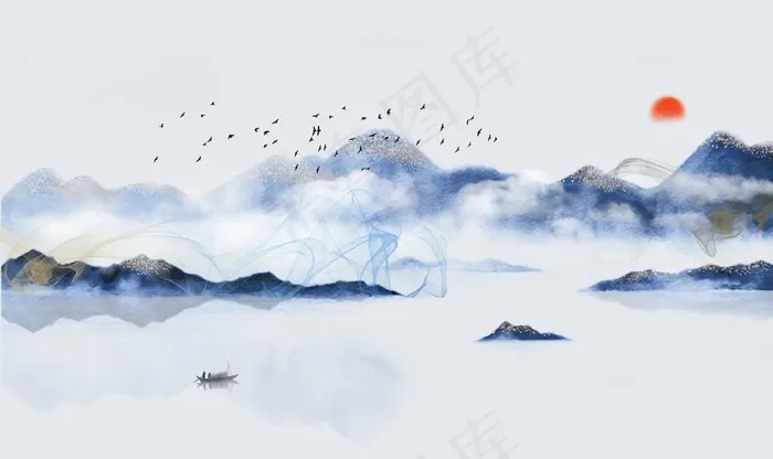 新中式水墨山水背景图片(9071X5669(DPI:72))psd模版下载