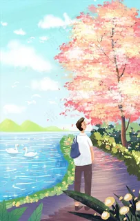 唯美春天公园插画图片 唯美春天公园插画图片