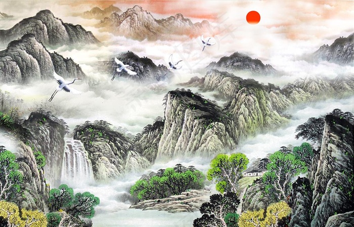 山水画图片(4134X2776(DPI:300))psd模版下载
