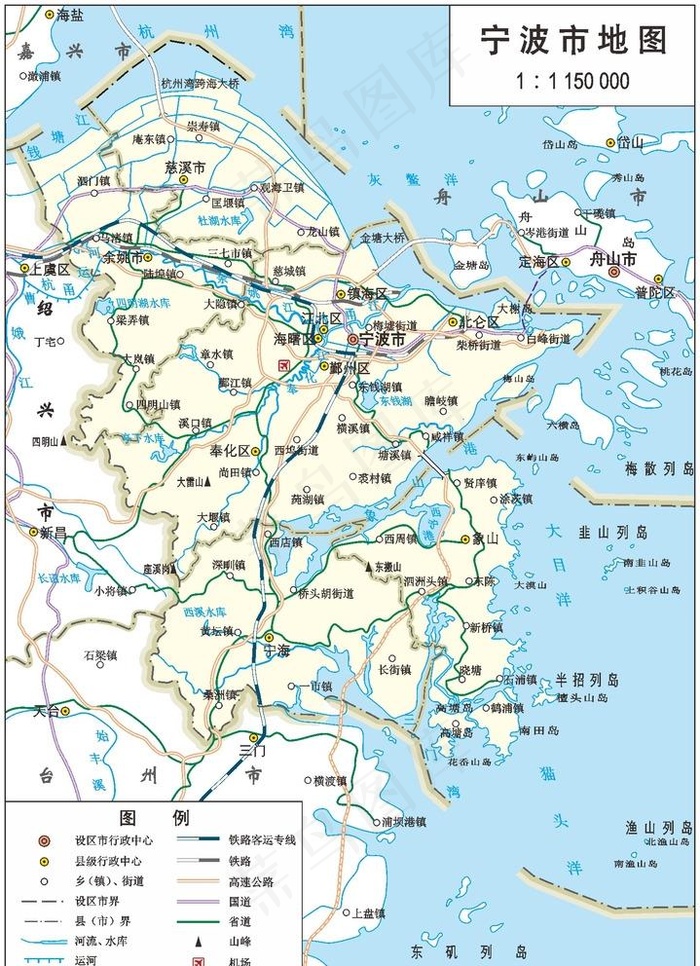 浙江省宁波市标准地图32K图片eps,ai矢量模版下载