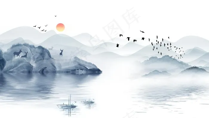 新中式山水背景图片(8504X5102(DPI:72))psd模版下载