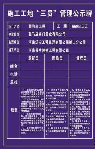 施工工地三员管理公示牌图片