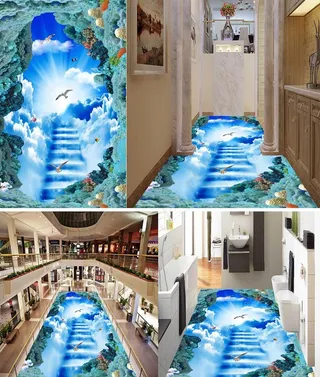 云梯云彩天空太阳白鸽3D地板画图片