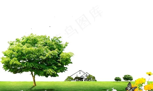 绿草地大树图片