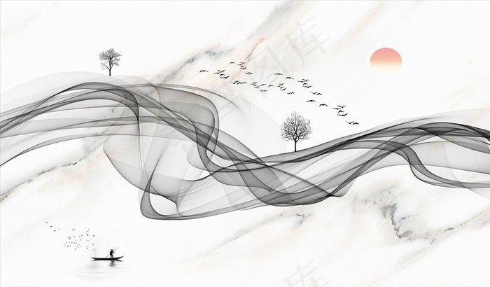 水墨山水背景墙图片