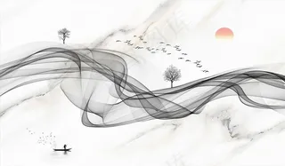 水墨山水背景墙图片