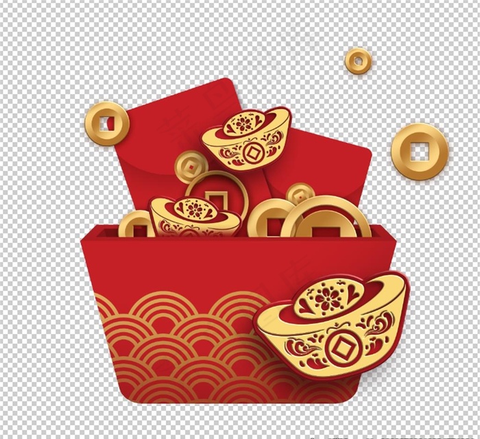 中国风红包金元宝免抠元素图片(2500X2500(DPI:300))psd模版下载