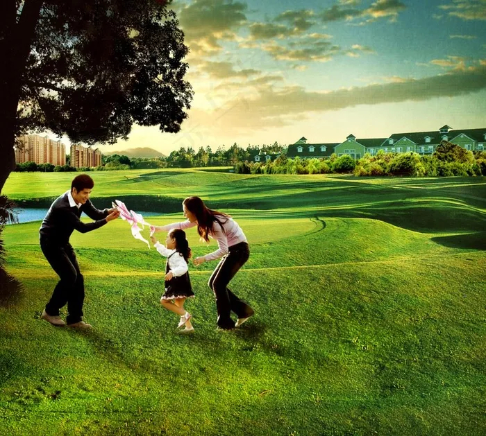 草地 一家三口图片(3544X3296(DPI:45))psd模版下载