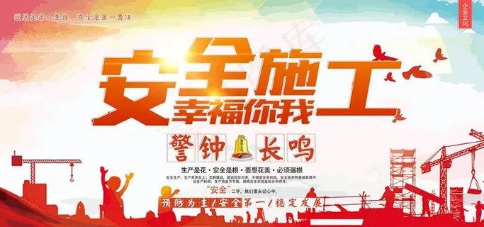 安全施工警钟长鸣展板图片