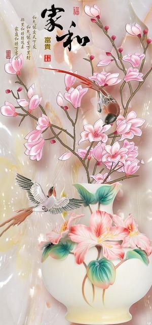 3d立体花瓶玉兰花花瓶玄关背景图片