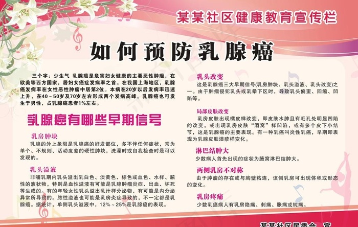 如何预防乳腺癌健康知识展板图片cdr矢量模版下载