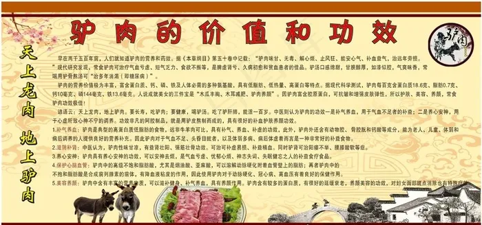 驴肉的营养价值简介展板复古图片(210X297)cdr矢量模版下载